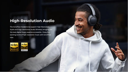 1MORE SonoFlow Active Noise Cancelling Headphones Wireless Bluetooth 5.0 HiFi Headset with 70H Playtime, LDAC Audio, Clear Calls & ANC Technology