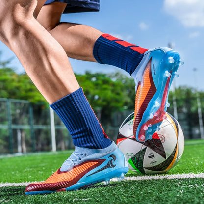 Męskie buty piłkarskie do sportu na świeżym powietrzu dla chłopców, z długimi kolcami, antypoślizgowe, oddychające, do meczów i treningów, buty piłkarskie dla dorosłych, wygodne