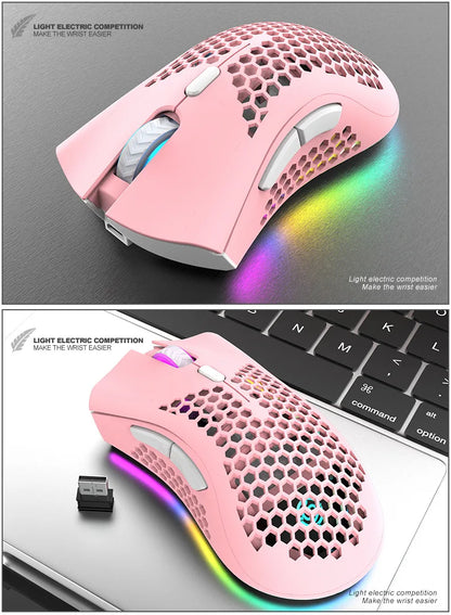 BM600 Rechargeable Wireless Gaming Mouse, 2.4G RGB Honeycomb Gaming Mouse with 12000 DPI, 7 Programmable Buttons, USB Gaming Mouse for PC & Laptop