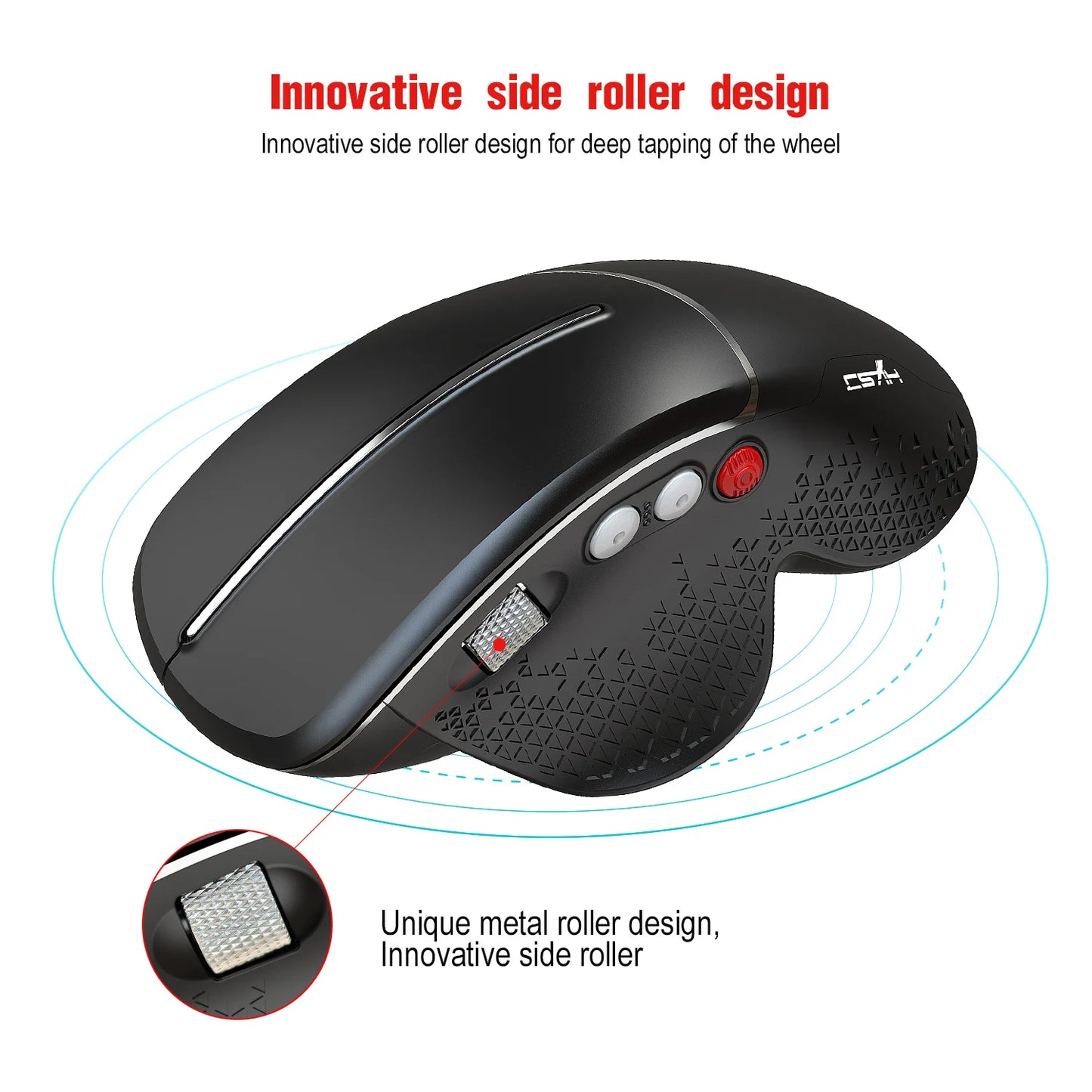 HXSJ T32 2.4G Wireless Ergonomic Vertical Mouse, 4800 DPI Wireless Gaming Mouse with Side Metal Roller, USB Ergonomic Mouse for PC, Laptop & Office