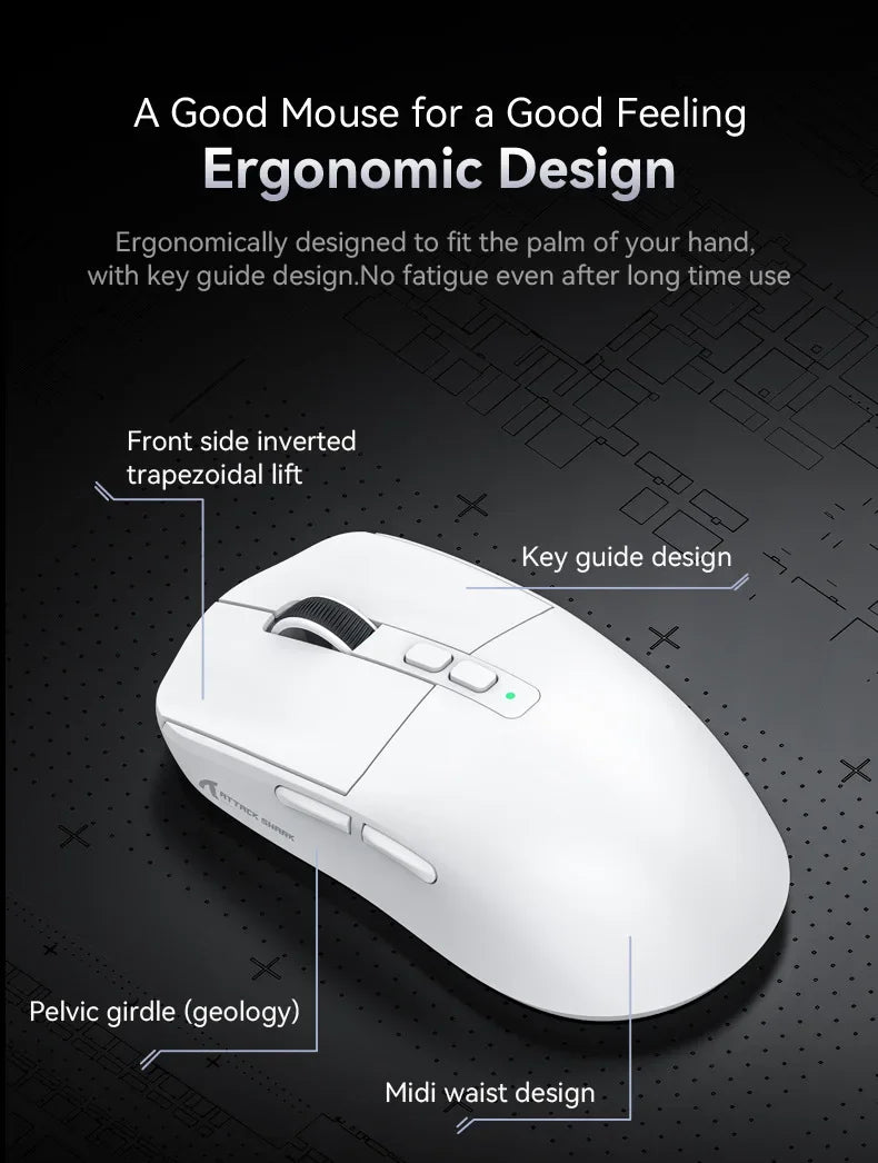Attack Shark X6 Wireless Ergonomic Gaming Mouse, Tri-Mode Bluetooth, 2.4G & Wired Gaming Mouse, 26000 DPI Rechargeable RGB Gaming Mouse