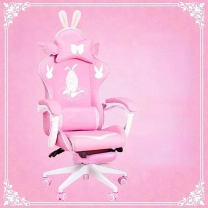 Pink Gaming Chair for Girls with Footrest, Comfortable Cartoon Gamer Chair, Adjustable Swivel Computer Chair for Bedroom, Office & Study