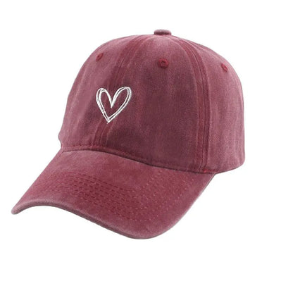 Cappellini da baseball sportivi e alla moda per uomo e donna con ricamo a forma di cuore, cappellino snapback in cotone lavato, modello “Dad Hat”
