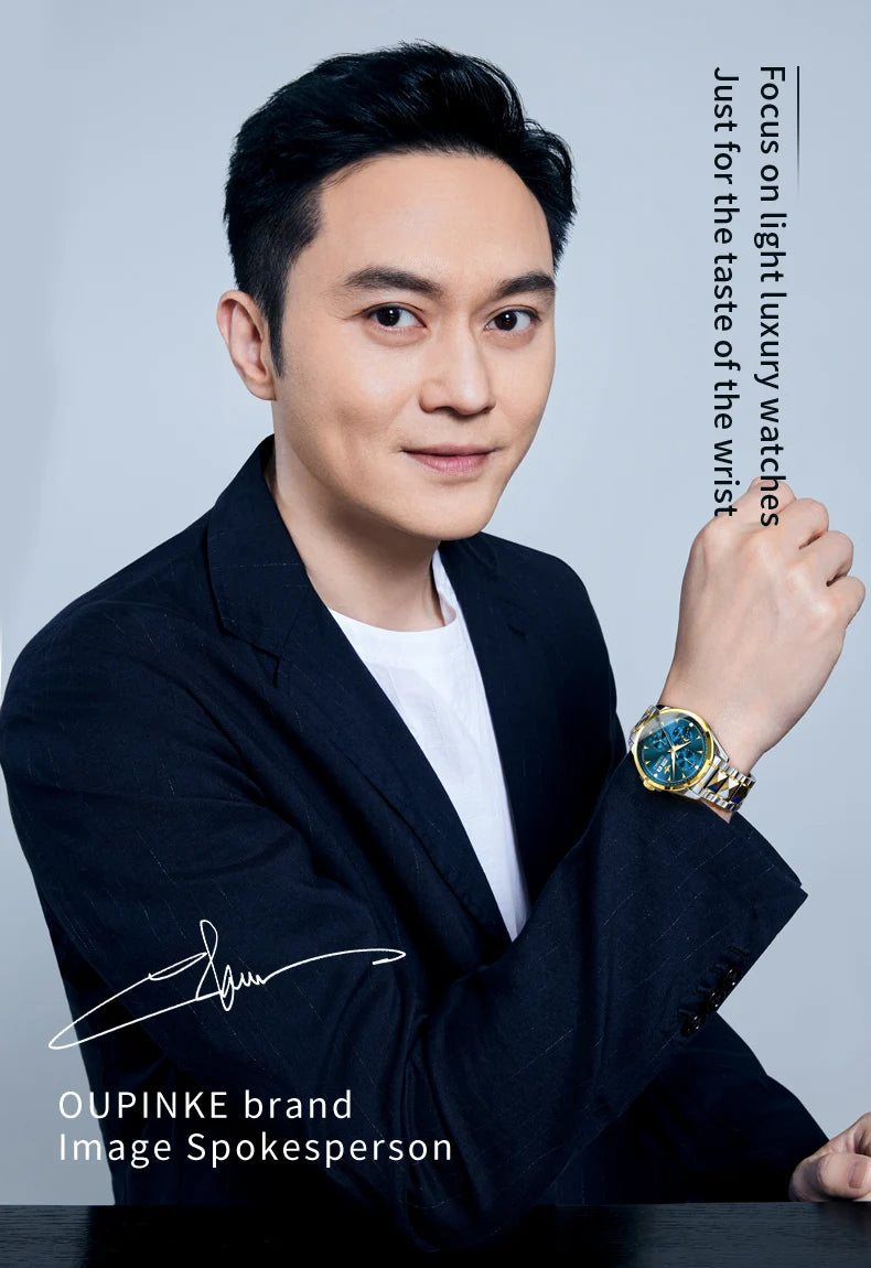OUPINKE 3299 Automatic Man Watch Exclusive Dual Calendar Luxury Mechanical Wristwatches Moon Phase Waterproof Chronogprah Watch