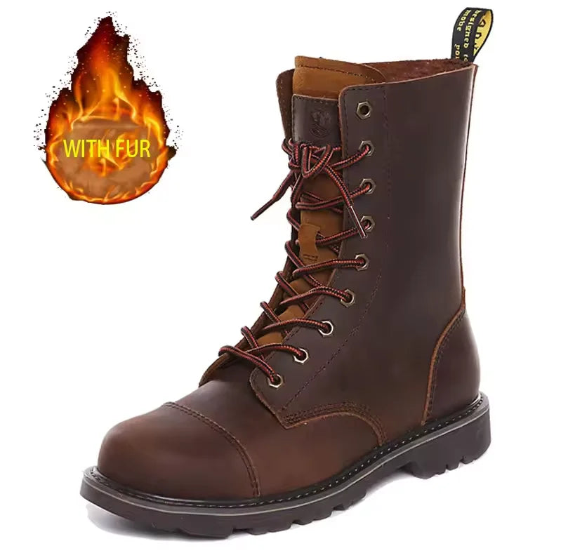 KOWM Scarpe da trekking da uomo in pelle bovina per attività all'aperto, impermeabili, tattiche, scarpe da deserto, stivali da caccia, stivali da neve, sneakers con pelliccia, scarpe da trekking da donna