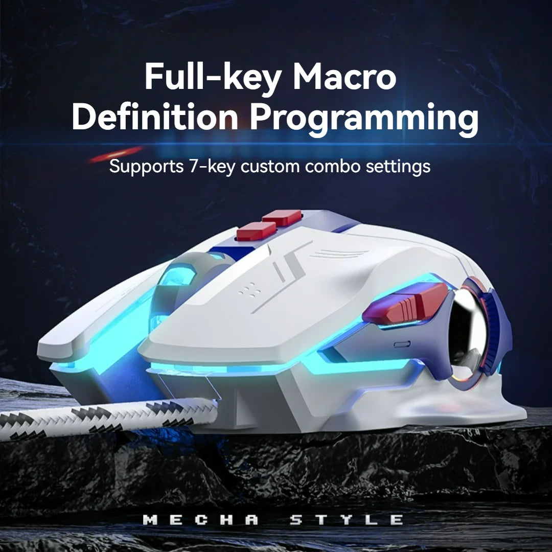 Inphic W9P Wired Gaming Mouse 12800 DPI RGB USB Mouse with Macro Programming, Mecha Style Ergonomic Wired Gaming Mouse for PC, Office & E-Sports