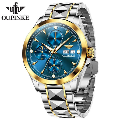 OUPINKE 3299 Automatic Man Watch Exclusive Dual Calendar Luxury Mechanical Wristwatches Moon Phase Waterproof Chronogprah Watch