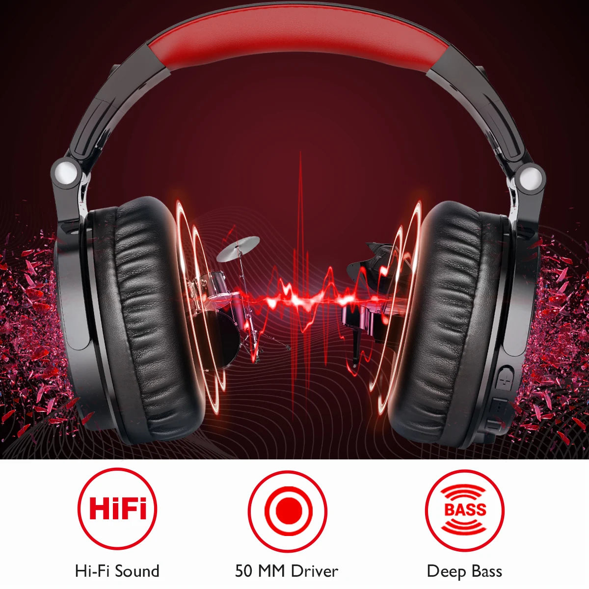 OneOdio Pro-M Wireless Gaming Headphones Bluetooth 5.2 HiFi Stereo Headset 110H Playtime with Mic, Deep Bass Foldable Over-Ear Headphones