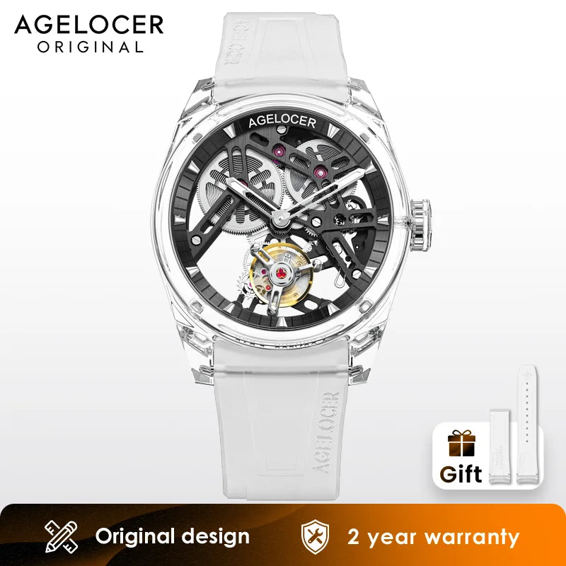 AGELOCER Limited Edition "Ice Never Melts" Free-sprung Crystal Tourbillon Watch Luxury Manual Mechanical Watches