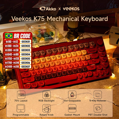 AKKO 5075 X Veekos K75 Gaming-Mechanische Tastatur 75% RGB 3/5-Pin Hot-Swap Kabelgebundene anpassbare Tastatur mit Drehregler und Gasket-Mount