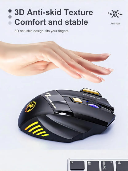 Wireless Bluetooth Mouse Rechargeable RGB Gaming Mouse, Ergonomic Silent Wireless Bluetooth Mouse with 7 Buttons, 3200 DPI Bluetooth Mouse for PC, Laptop & Mac
