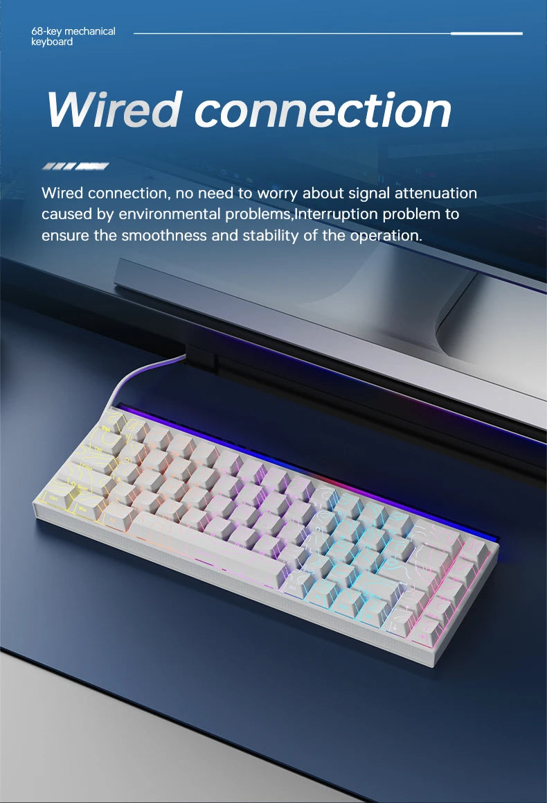 AJAZZ Mini 65% Gaming Mechanical Keyboard, 68 Keys with Red Switches, Compact Wired Office Keyboard, Stunning Lighting Effects, Self-Service Plug and Play, Supports Multiple Systems, Suitable for Gaming Mechanical Backlit Key