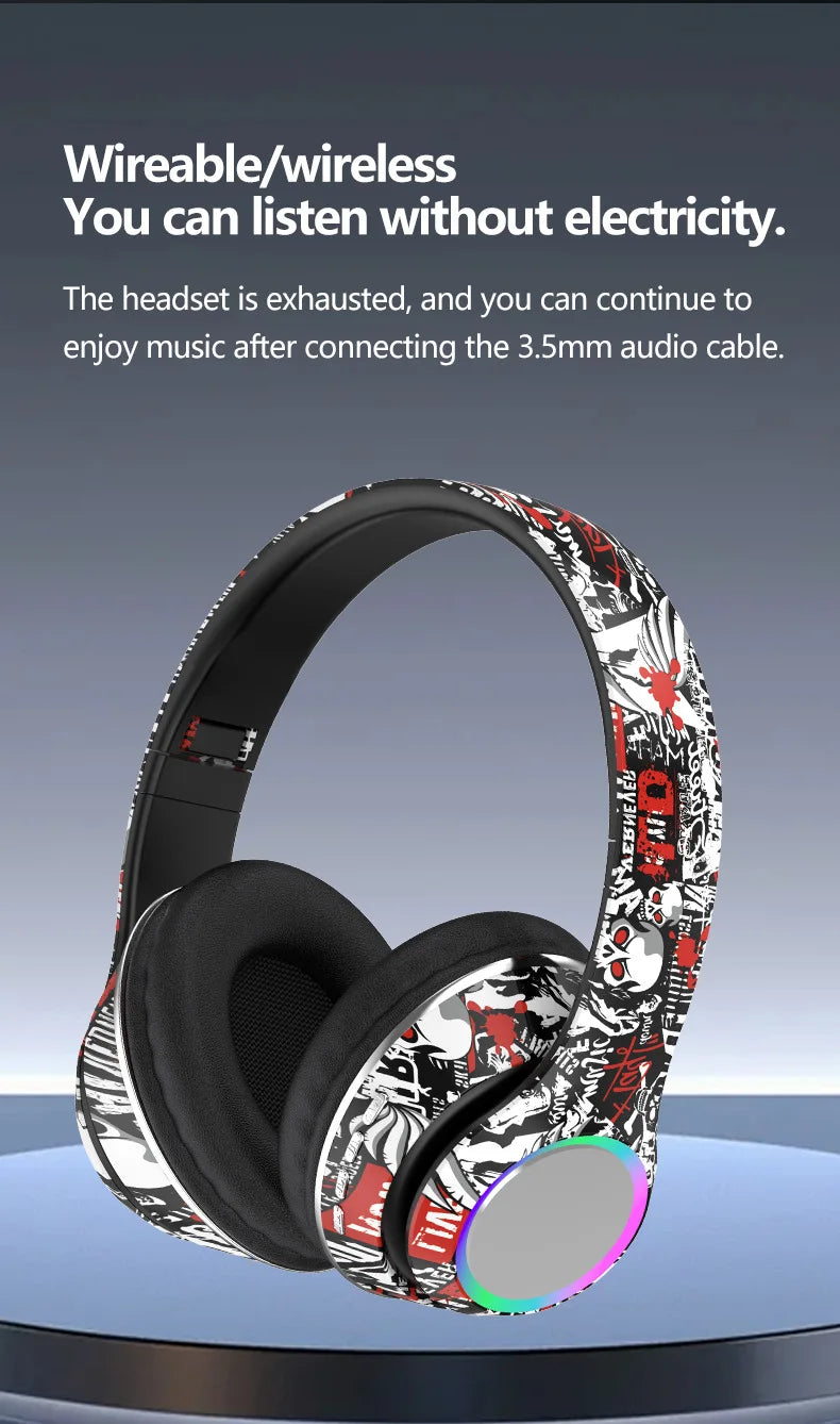 P85 Bluetooth 5.3 Wireless Headphones Over Ear Gaming Headset with Microphone, LED Light Foldable Bluetooth 5.3 Headphones, FM Radio & Noise Cancellation