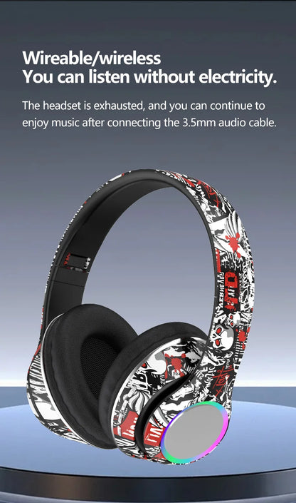 P85 Bluetooth 5.3 Wireless Headphones Over Ear Gaming Headset with Microphone, LED Light Foldable Bluetooth 5.3 Headphones, FM Radio & Noise Cancellation