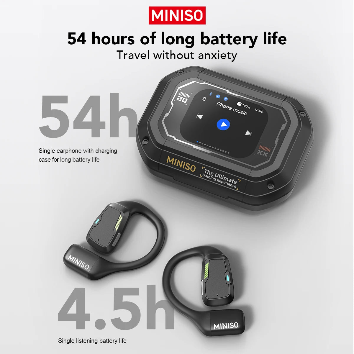 AI MINISO M98 Wireless Headphones OWS Bluetooth Earphones with AI Translator, Gaming Headset, Open Ear Sports Earbuds, LCD Touch Screen IPX5 Waterproof