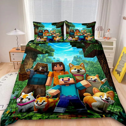 Kids Minecraft 2/3pcs Duvet Cover Set Game My World Bedding Set Comforter Cover Boys Kids for Bedroom Decor Gifts