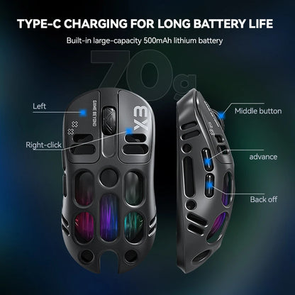 3-Mode Wireless Gaming Mouse with RGB Lighting, Lightweight Bluetooth Mouse, Rechargeable Esports Mouse for PC, Laptop & Gaming