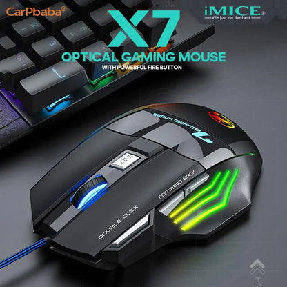 IMICE X7 Optical Gaming Mouse, Wired RGB Gaming Mouse with Adjustable DPI, Ergonomic Anti-Slip Design, 7 Programmable Buttons for PC & Laptop