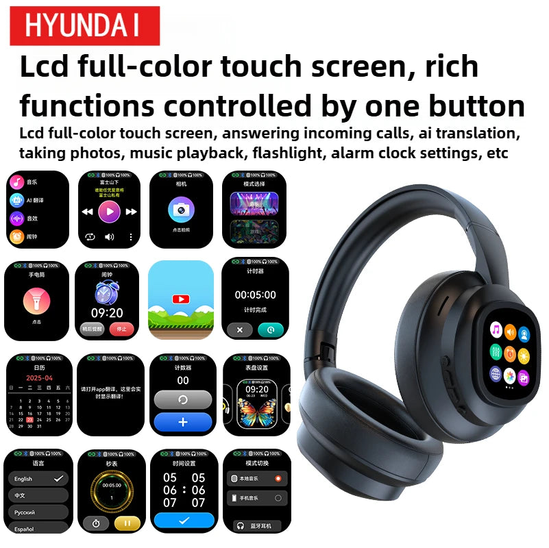 HYUNDAI X1PRO Wireless Bluetooth 6.0 AI Translation Earbuds – 100+ Languages, Touch Control LED Screen Noise Cancelling Headphones