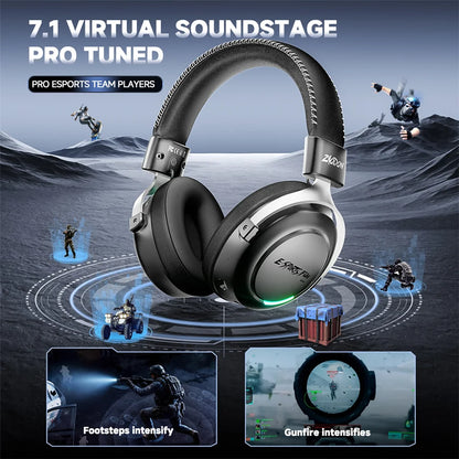 HAAYOT Wireless Gaming Headphones Bluetooth 5.3 with 53mm Titanium Drivers, 7.1 Virtual Surround Sound, Low Latency Gaming Headset for PC PS5 Mobile