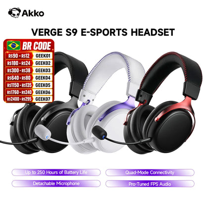 AKKO Verge S9 Gaming Headset with Mic – 53mm Driver, Quad-Mode Wireless Bluetooth 5.3, 7.1 Surround Sound FPS Pro Gaming Headphones