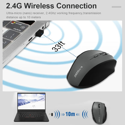 E-YOOSO E-1010 USB 2.4G Wireless Gaming Office Mouse, 2400 DPI Optical Game Mice, Ergonomic for Laptop PC Computer