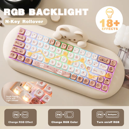 YUNZII C68 Wireless Gaming Keyboard, 65% Hot Swappable Mechanical Keyboard with RGB Backlit, Tri-Mode Bluetooth Gaming Keyboard, Cute Cat Ergonomic Keyboard