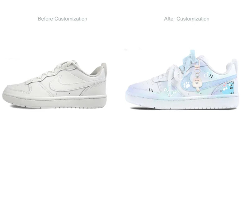 Po meri izdelani športni copati Nike Court Borough Twin Sweet Dreams v nišnem preppy slogu – ljubki in sladki ženski copati za rolkanje