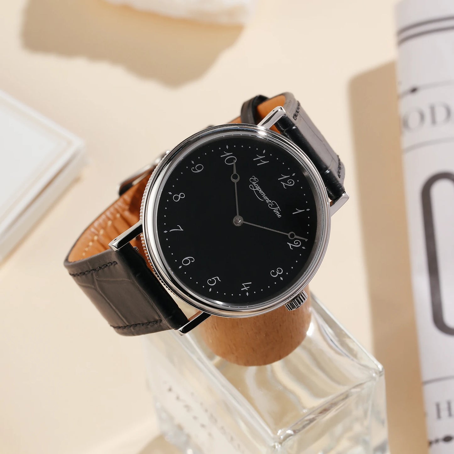 【Escapement Time】Quartz Movement Watch 38.5mm Case Enamel White Waterproof 50M Blue Heat Treatment Hand