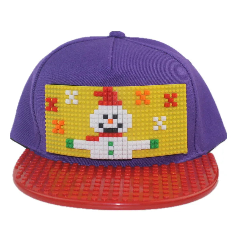 Tegneserie-patchwork-baseballkasketter, DIY-blokke, snapback-kasketter, hiphop-kasketter til mænd og kvinder, aftagelige pixel-kasketter, dad hats, kasketter til børn og voksne