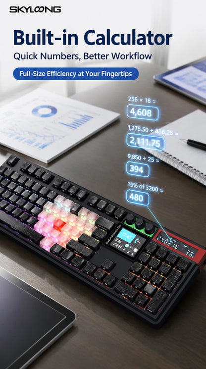 SKYLOONG GK104 Pro Wireless Mechanical Keyboar Full-Size Gamer Keyboard RGB Backlit Voice Calculator 8K Polling Rate for PC