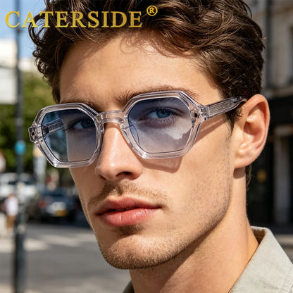 CATERSIDE Polygon Sunglasses Fashion Men Small Frame Gradient Lens Sun Glasses for Summer Beach Party Ideal Choice for Gifts