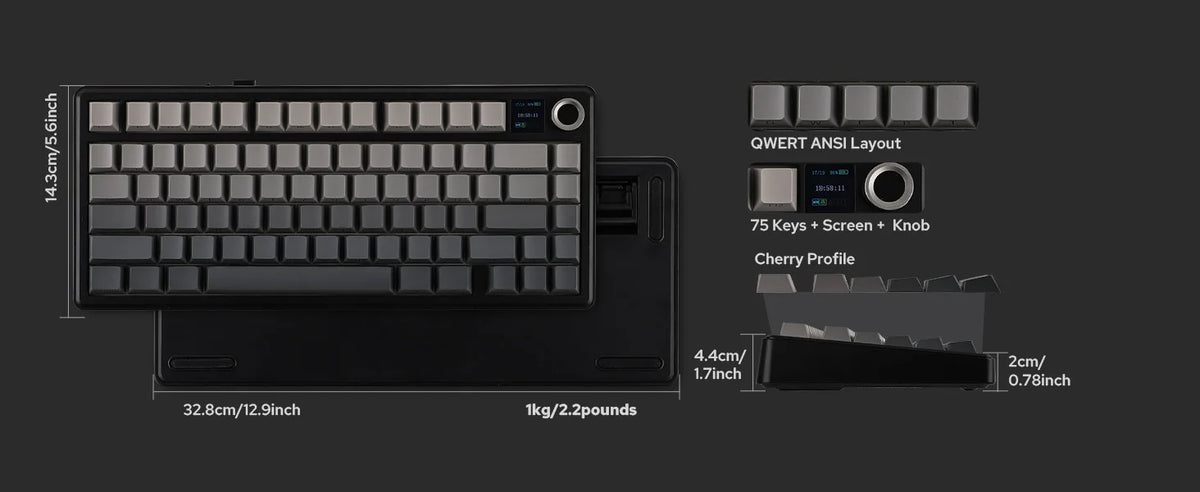 EPOMAKER X AULA F75 MAX Compact 75% ANSI Layout Wired/Bluetooth/2.4GHz Wireless Mechanical Keyboard with TFT Screen and a Knob