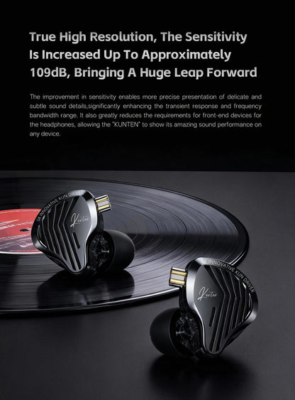 GK KUNTEN HiFi Dynamic Driver Earphones Wired In-Ear Headphones with Microphone, Detachable Cable DJ Music Earbuds, Professional HiFi Audio Earphones