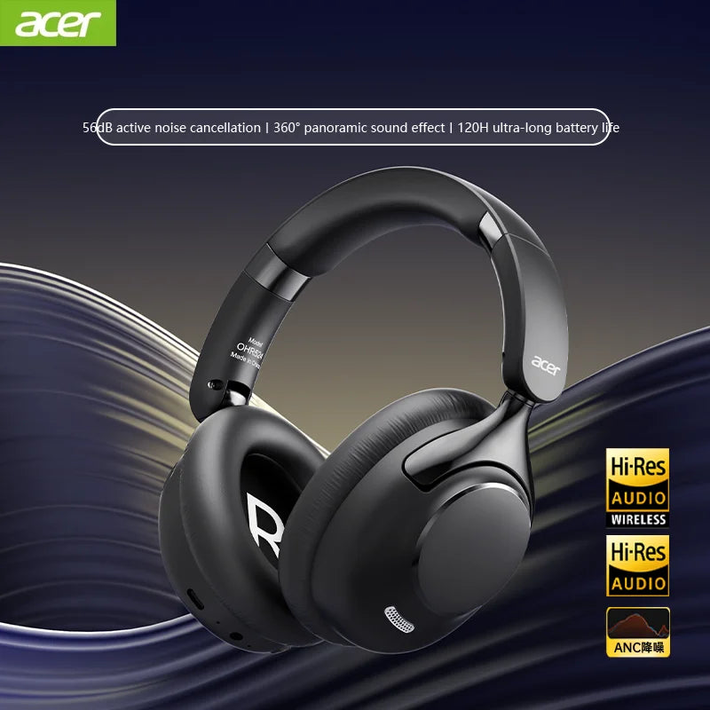 Acer OHR524 ANC Wireless Bluetooth Headphones 360° Surround Sound Gaming Headset with HD Mic, Noise Cancellation & 100H Battery