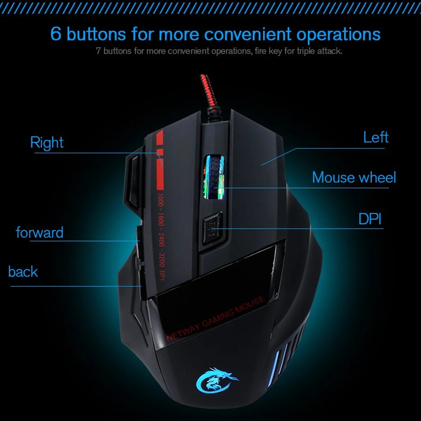 Professional Gaming Wired Mouse 5500 DPI Optical Ergonomic Mouse with 7 Buttons, RGB Backlit USB Gaming Mouse for PC Laptop