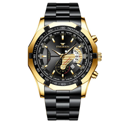 BINBOND luxury quartz wristwatch for men, luminous, water-resistant, automatic date, stainless steel