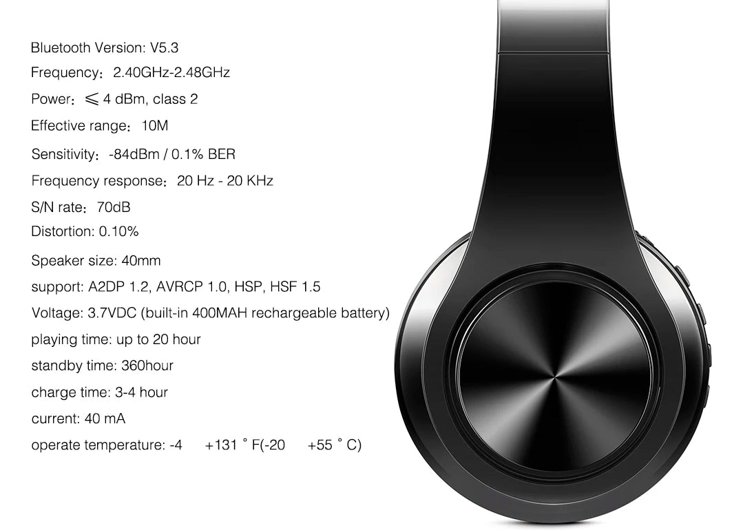 CATASSU Gold Bluetooth Wireless Headphones with Microphone, Stereo Headset, Bluetooth 5.3 Earphones, 40mm HiFi Sound, Foldable Headphones for Android & iOS