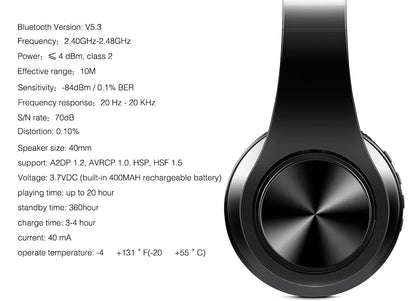 CATASSU Gold Bluetooth Wireless Headphones with Microphone, Stereo Headset, Bluetooth 5.3 Earphones, 40mm HiFi Sound, Foldable Headphones for Android & iOS