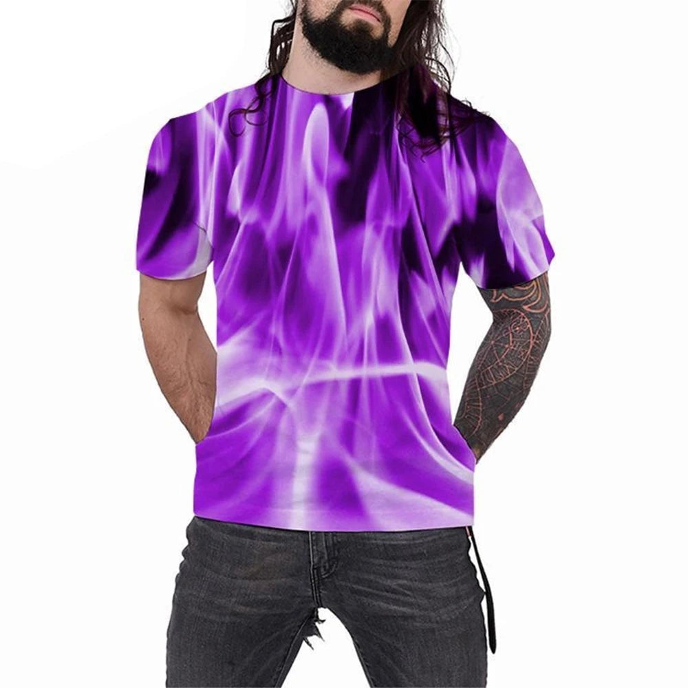 Summer Cool Men's Women's Fashion Casual T-Shirt 3D Printing Multicolor Flame Short Sleeve T-Shirt 100-6XL
