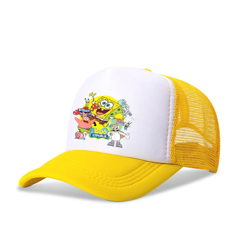 Niedliche SpongeBob-Baseballkappe – Anime, rund, für Kinder, Jungen, Mädchen, Erwachsene – Sport, Freizeit, Sonnenschutz, verstellbar, Film, Cartoon, Schirmmütze aus Netzstoff