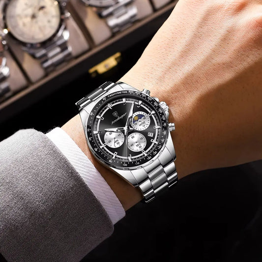 Luxusní, elegantní a vodotěsné pánské hodinky POEDAGAR, quartzový chronograf s datem, klasický a zářivý styl.