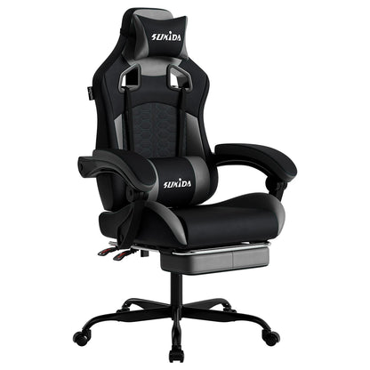 SUKIDA Ergonomischer Racing-Gaming-Stuhl, verstellbar und drehbar, mit Kopfstütze und Lendenwirbelstütze für Büro und Gaming