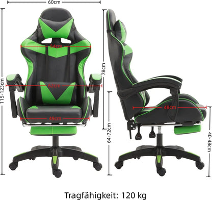 Ergonomic Gaming Chair with Lumbar Support, PU Leather Office Chair, Adjustable Height Computer Chair with Headrest, 360° Swivel
