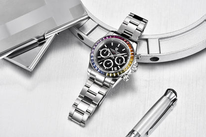 Męski zegarek chronograf PAGANI DESIGN – Luksusowy zegarek na rękę z mechanizmem kwarcowym, podświetlany i wodoodporny.