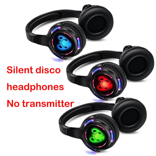 Auriculares inalámbricos Silent Disco RF LED para DJ y fiestas 863–865MHz/915MHz con iluminación LED de 3 canales y batería de 10H