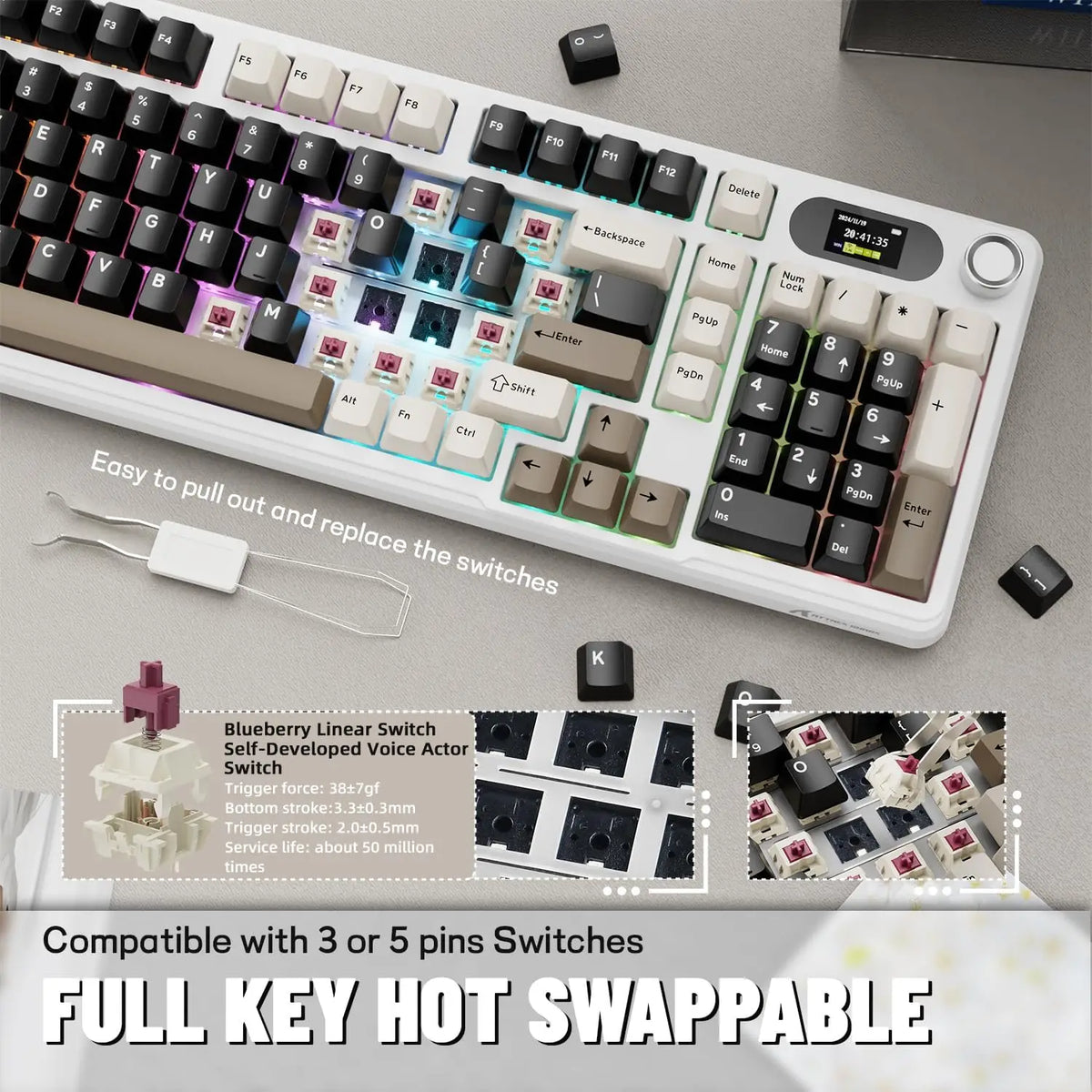ATTACK SHARK X98Pro Wireless Mechanical Keyboard with Screen & Knob, Tri-Mode Hot Swappable RGB Mechanical Keyboard, Gasket Mounted Gaming Keyboard for PC, Mac & Laptop
