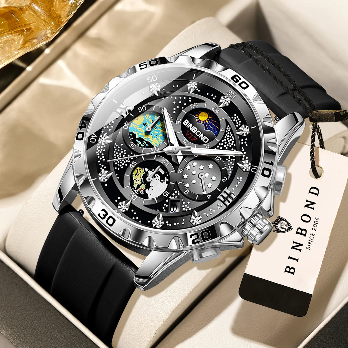 Luxusní pánské quartzové hodinky BINBOND, s luminiscenčními ručičkami, vodotěsné, chronograf s automatickým datem, v businessovém, sportovním a ležérním stylu