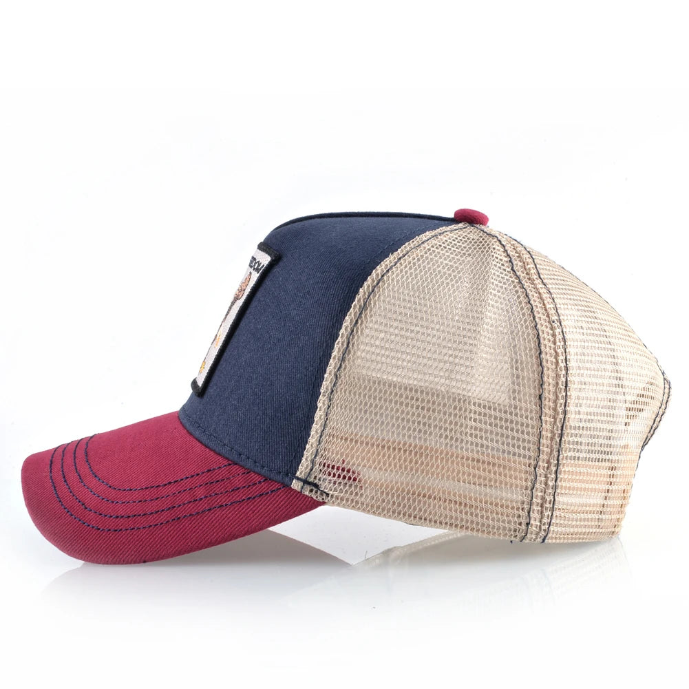 Gorras de camionero de moda con parche bordado de cabra. Gorra de béisbol Snapback «Four Seasons» para hombre y mujer, con visera ajustable.