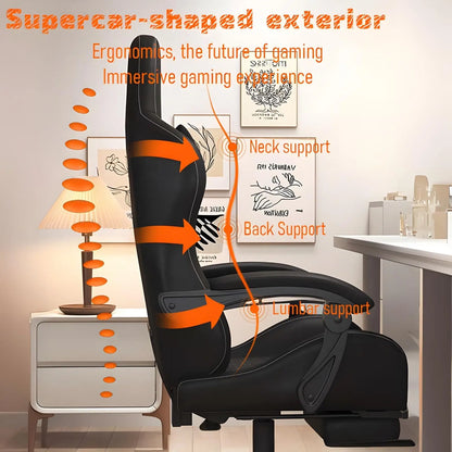 Hestora PU Leather Big and Tall Gaming Chair Ergonomic High Back Computer Chair with Footrest, Massage Lumbar Support, Adjustable Reclining Office Gaming Chair